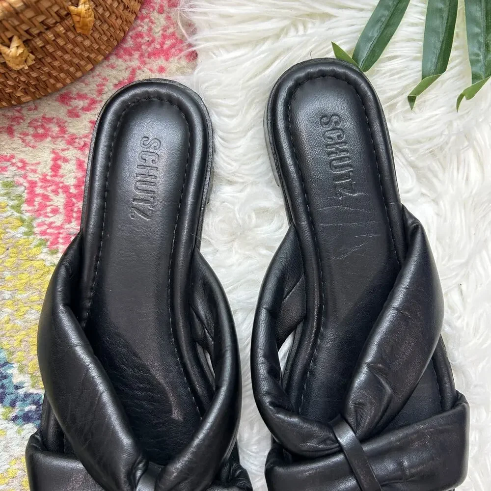 Schutz Black Fairy Slide Sandal 9 Leather Slip On Neutral Minimalist - Picture 2 of 6